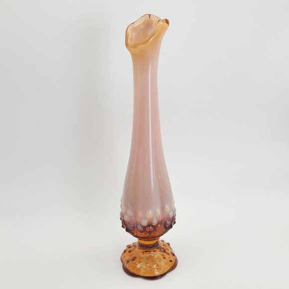 Fenton Glass Vintage Cameo Opalescent Hobnail Swung Bud Vase 9.75” Warm Caramel - Picture 3 of 8